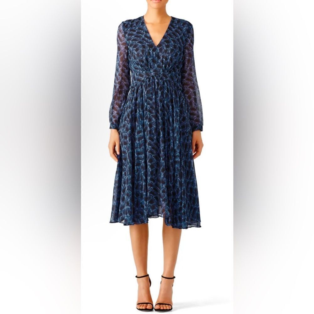 DEREK LAM Blue Graphic Printed Midi Dress US Size 6